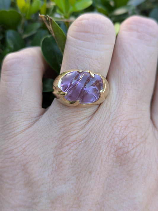 14k Carved Amethyst Estate Ring