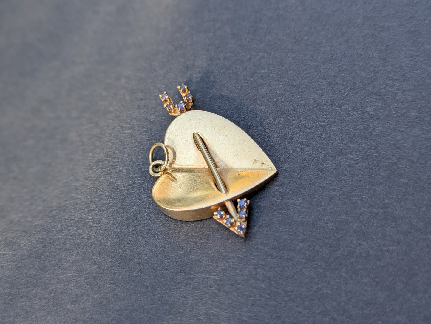 14k Heart and Arrow Pendant with Sapphires