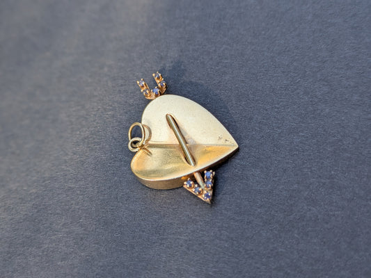 14k Heart and Arrow Pendant with Sapphires
