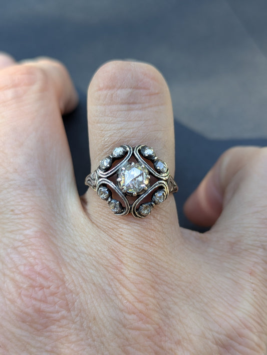 Dutch Silver and 14k Gold Diamond Ring