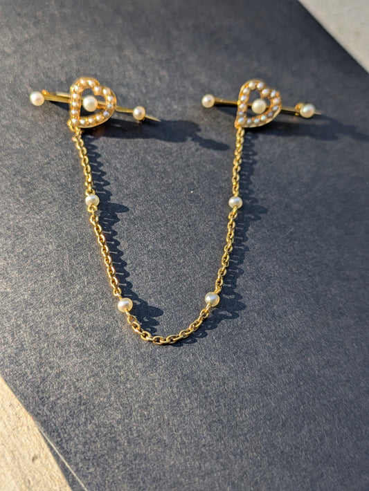 15k English Dual Heart Pins with Pearl