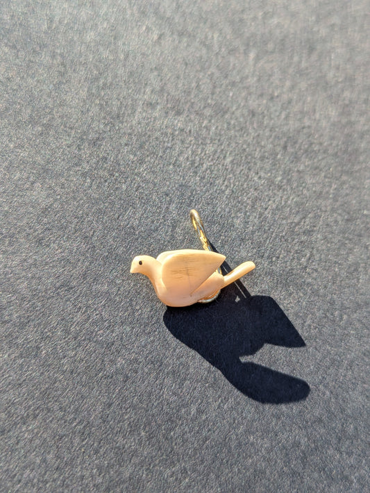 Victorian Carved Dove Charm with 14k