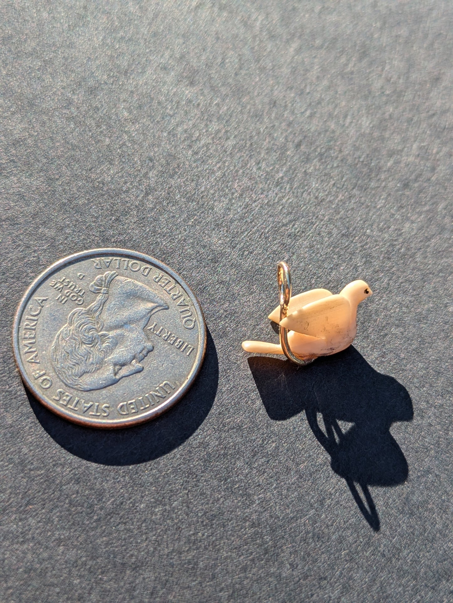 Victorian Carved Dove Charm with 14k