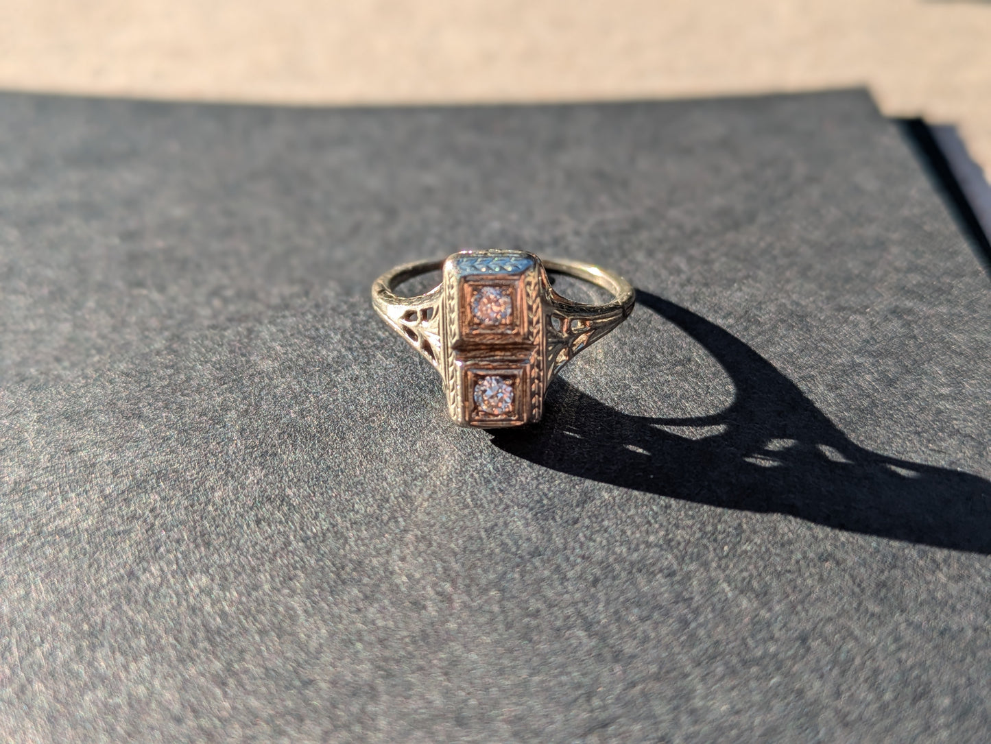14k White Gold Edwardian with 2 Old European Cut Diamonds
