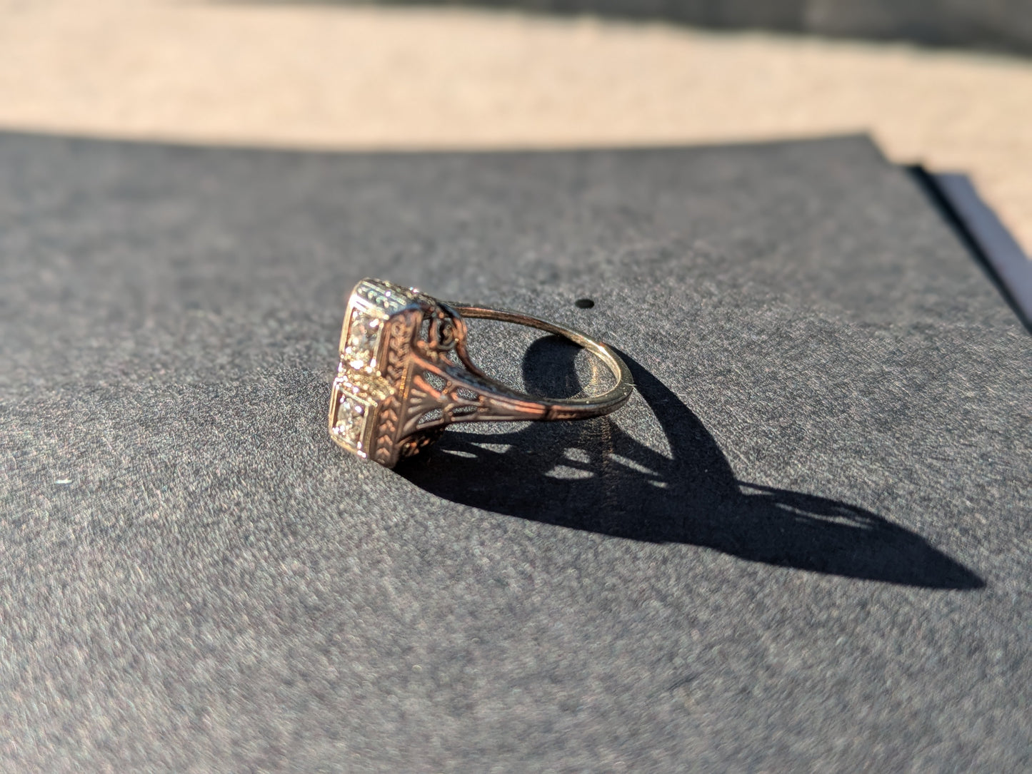 14k White Gold Edwardian with 2 Old European Cut Diamonds