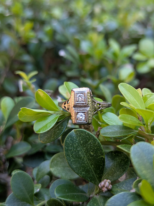 14k White Gold Edwardian with 2 Old European Cut Diamonds