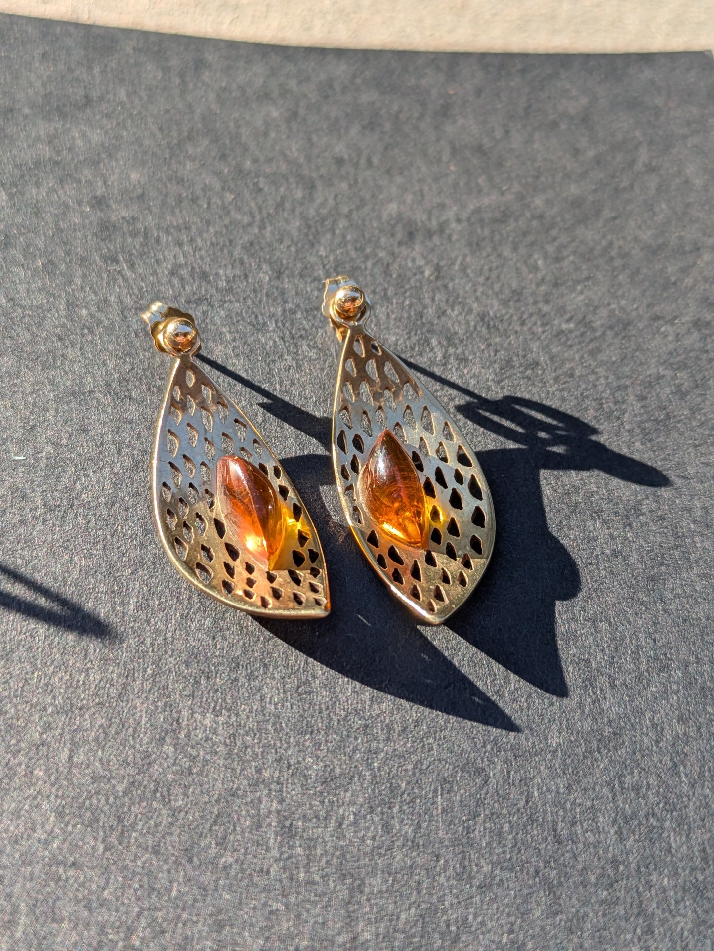 9k Interwar Years Amber Leaf Earrings