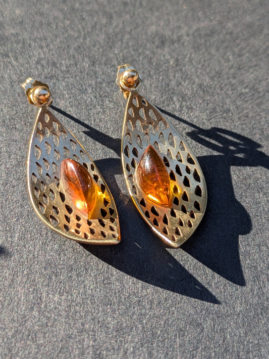 9k Interwar Years Amber Leaf Earrings