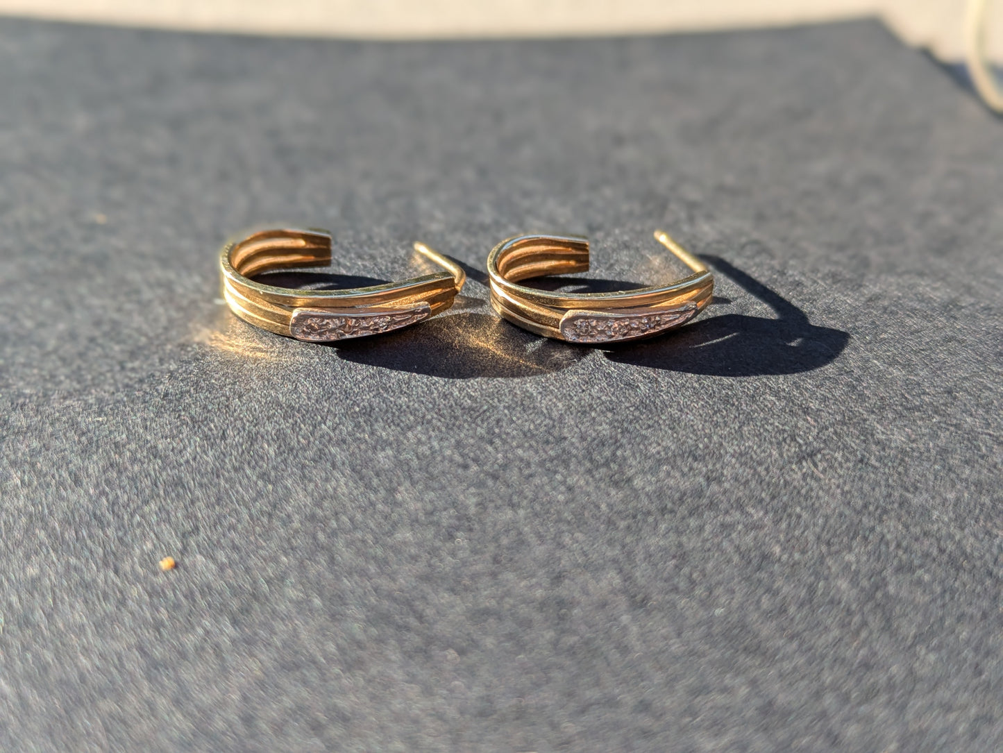 14k Yellow and White Gold Half Hoop Earrings with Diamond