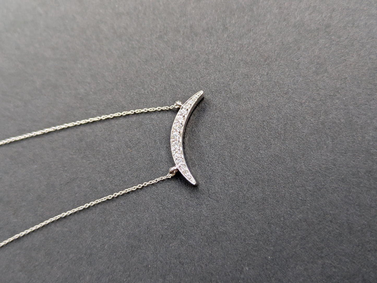 14k White Gold and Diamond Crescent Necklace