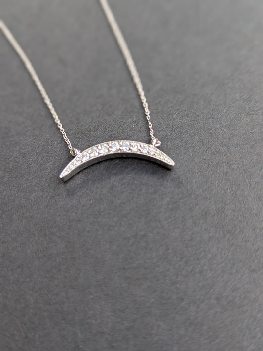 14k White Gold and Diamond Crescent Necklace