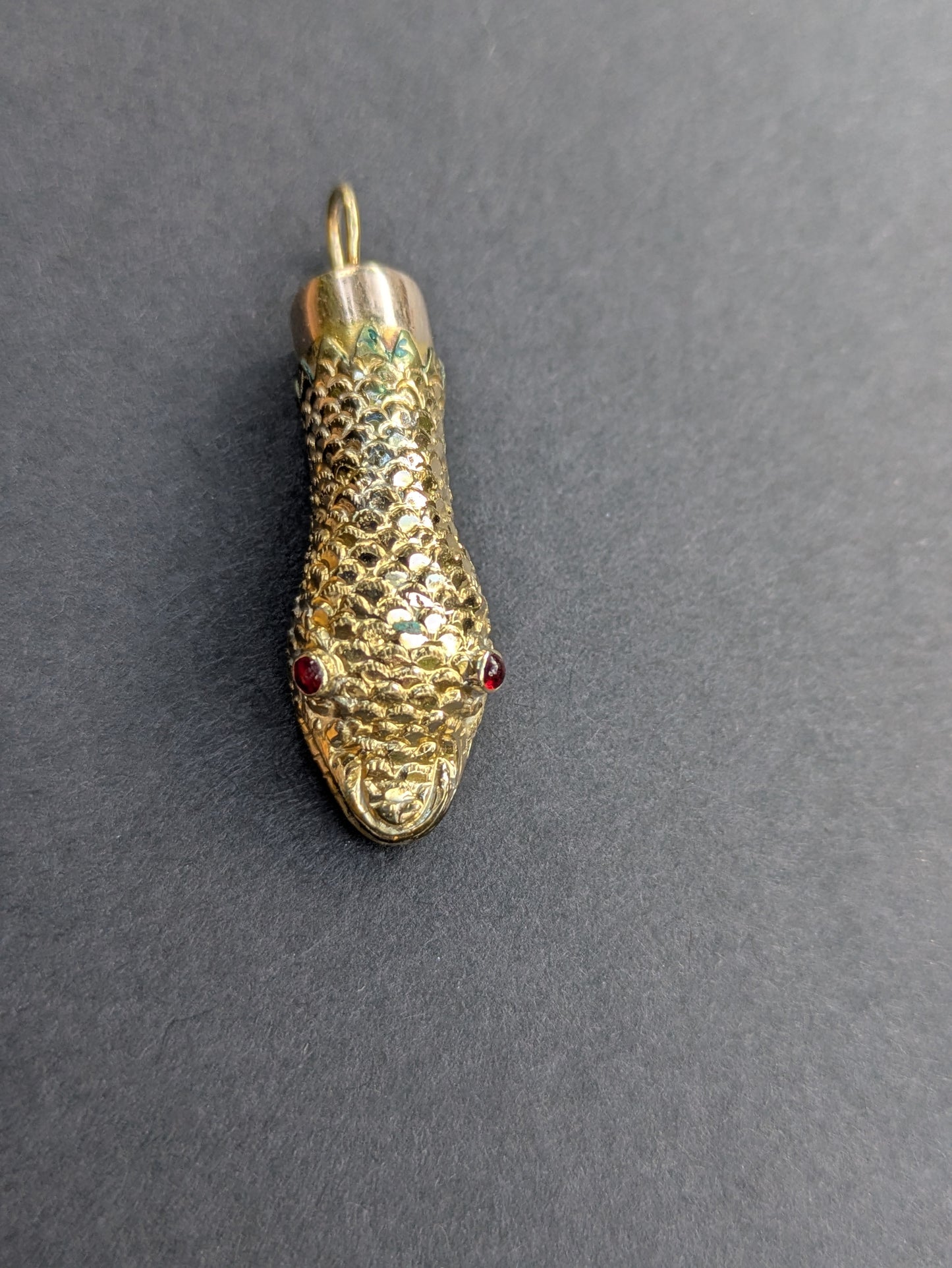 Snake Head Charm with Garnet Eyes and 14k Wire