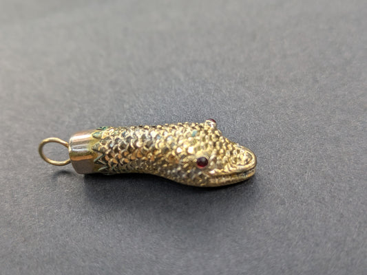 Snake Head Charm with Garnet Eyes and 14k Wire