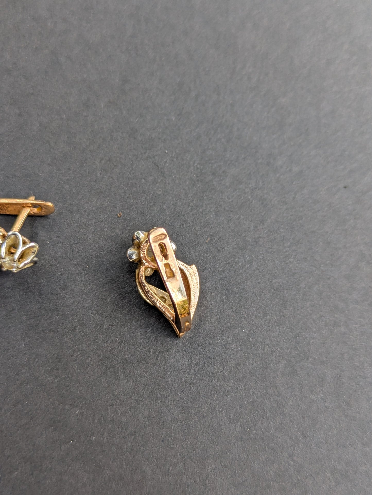 14k Eastern European Daffodil Earrings with Mine Cut Diamonds