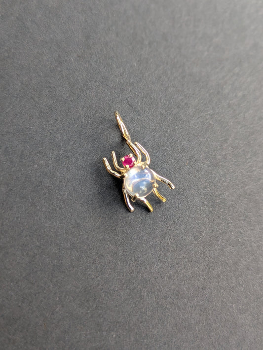 14k Spider Charm with Ruby and Moonstone