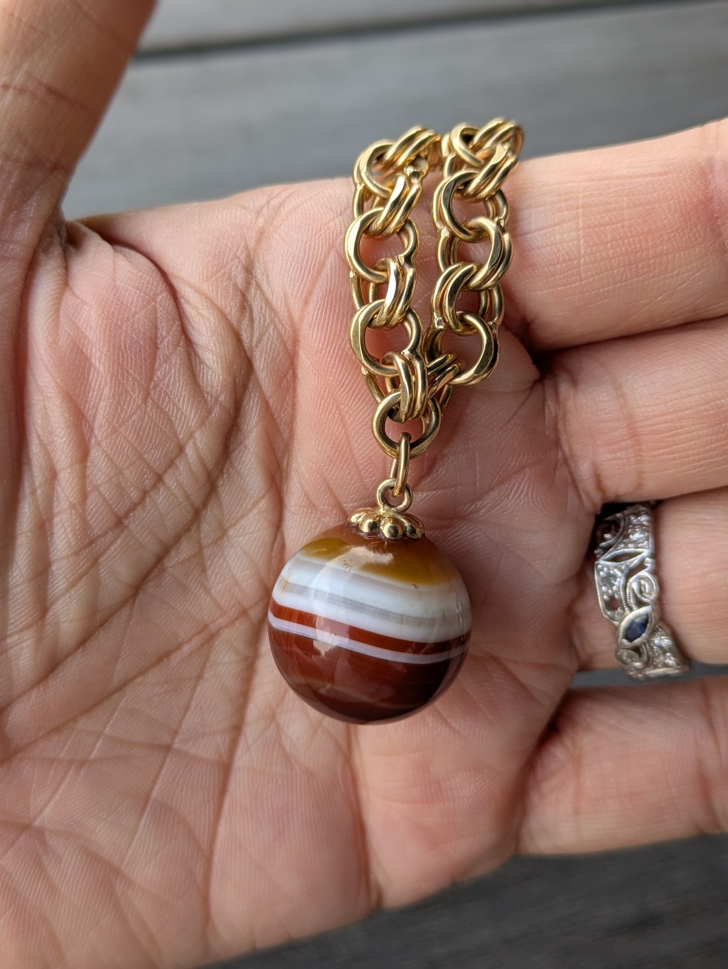 14k Banded Carnelian Ball Bracelet