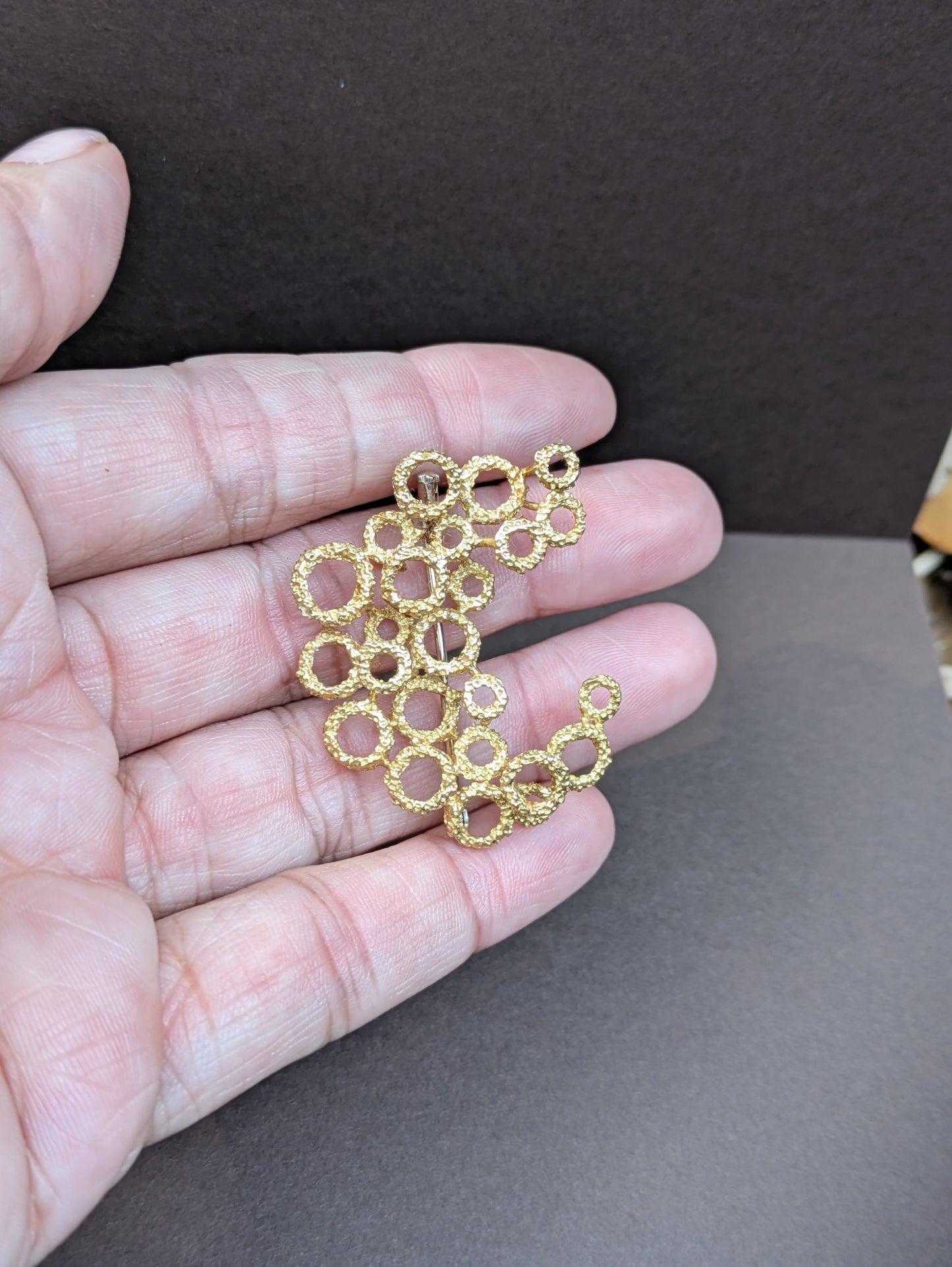 18k Brutalist Crescent Brooch