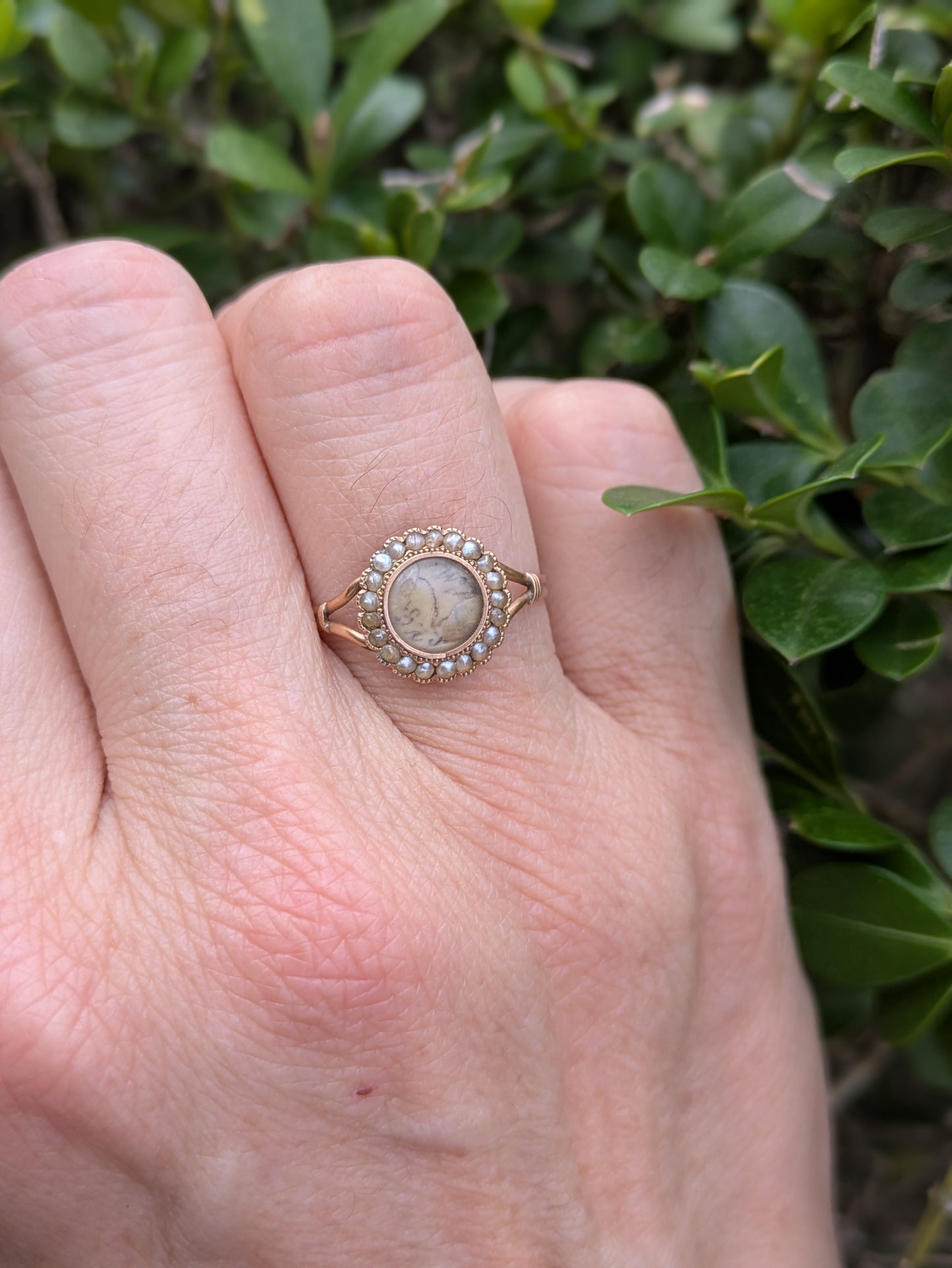 Dutch 14k Mourning Ring with Seed Pearl