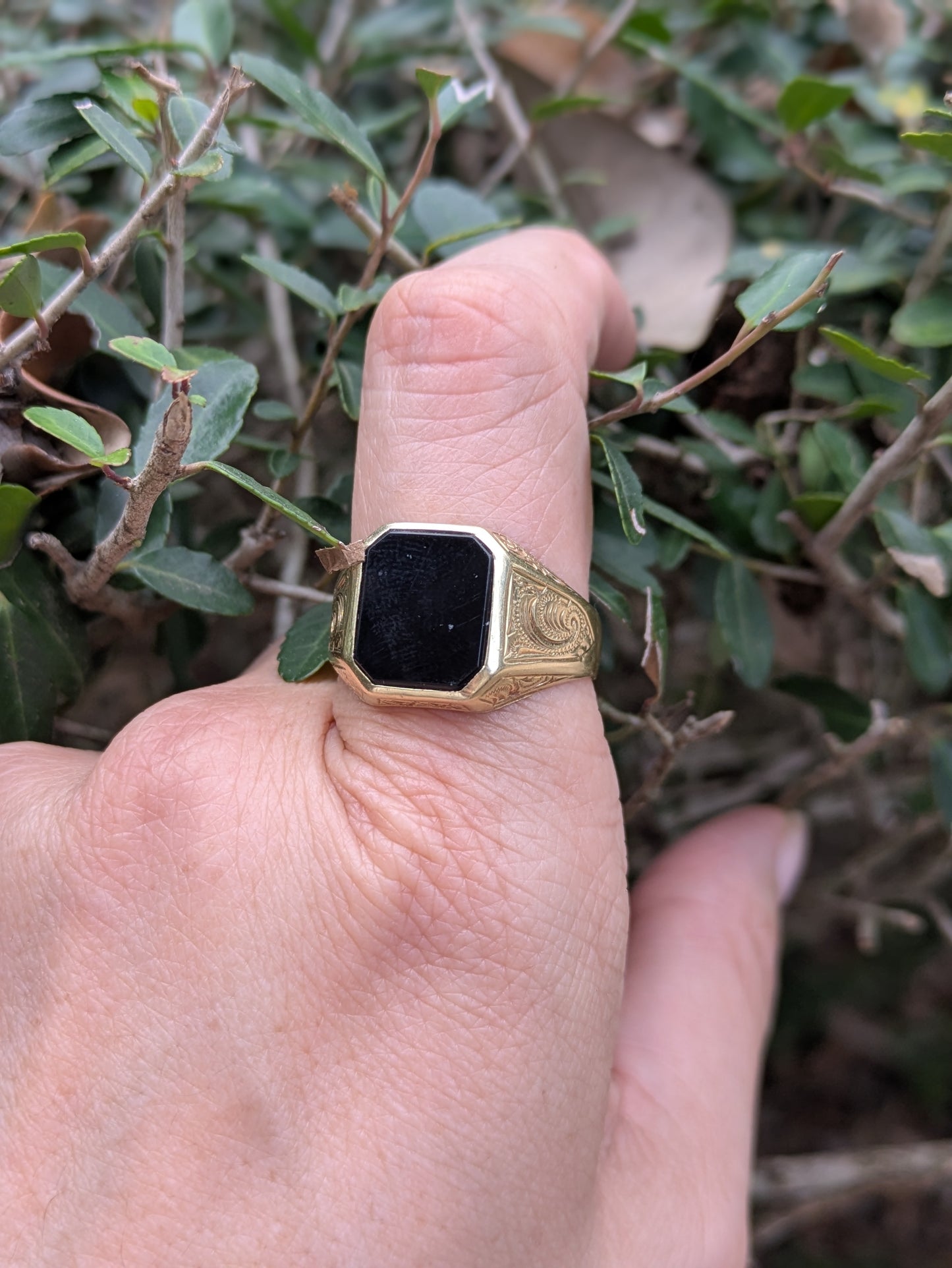 14k Onyx Signet Ring with Side Engraving
