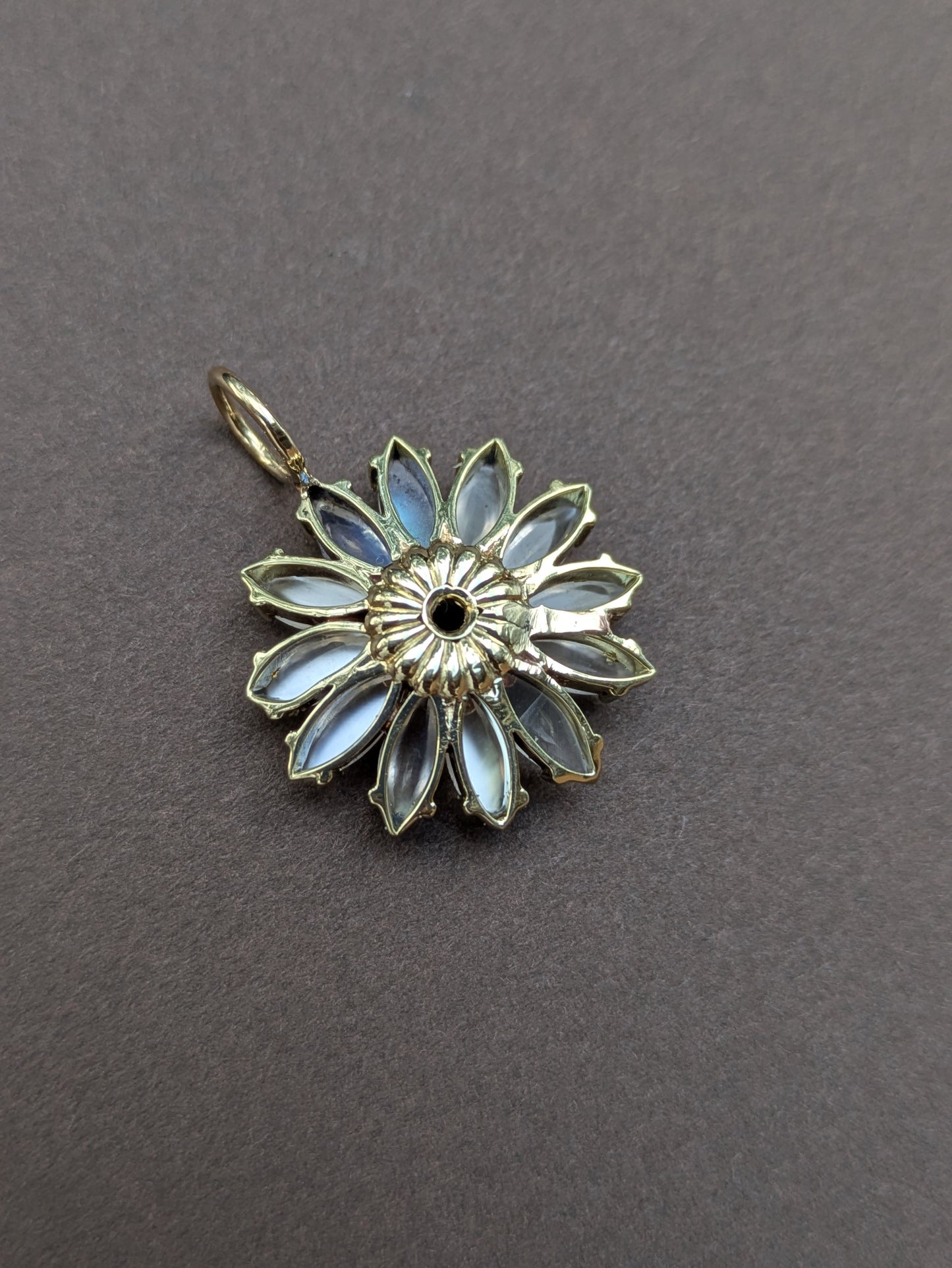 18k Moonstone and Sapphire Flower Pendant