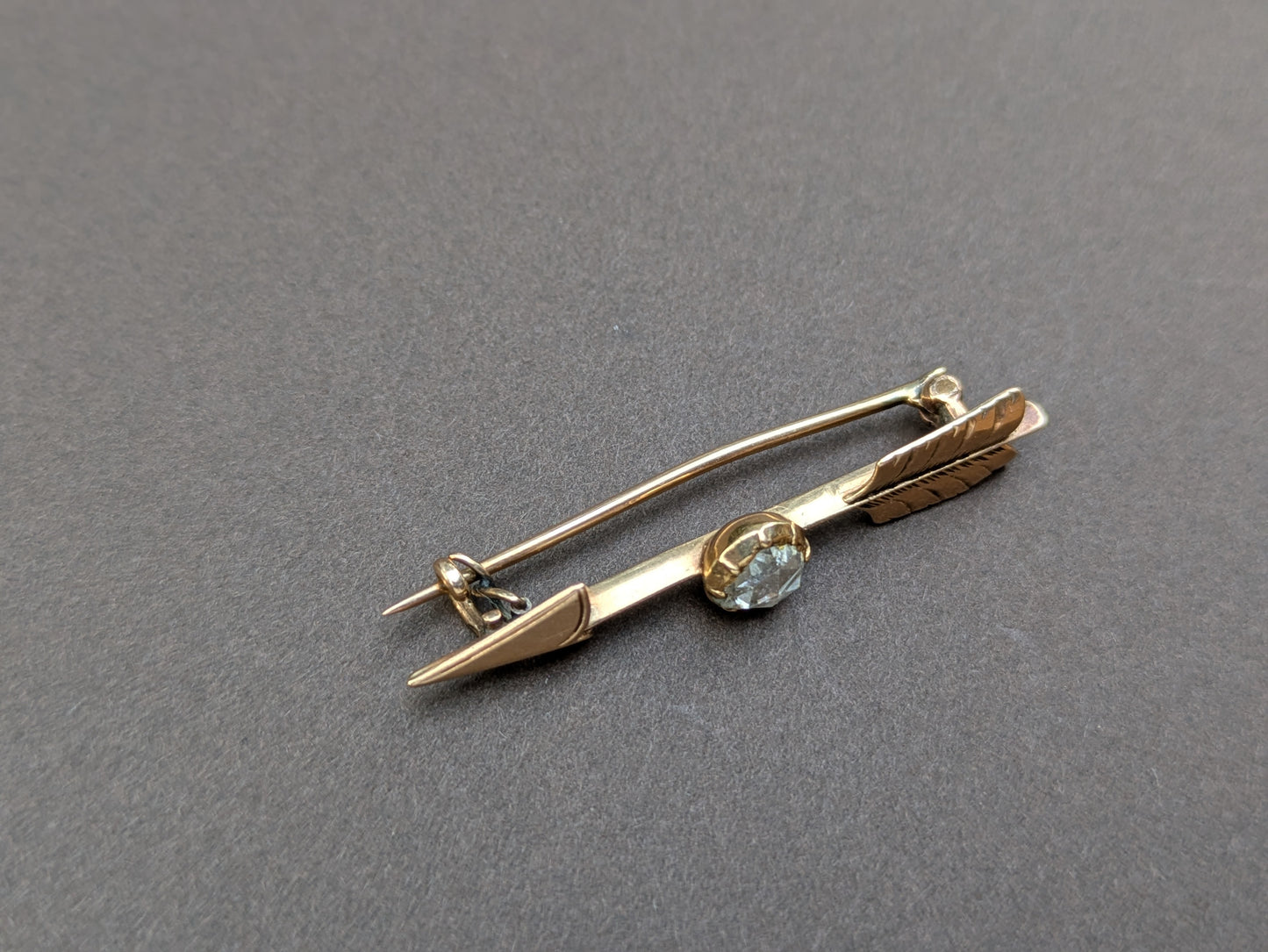 14k Arrow Brooch with Rose Cut Diamond