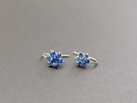 14k and 18k Sapphire Flower Cluster Earrings on Shepard Hooks