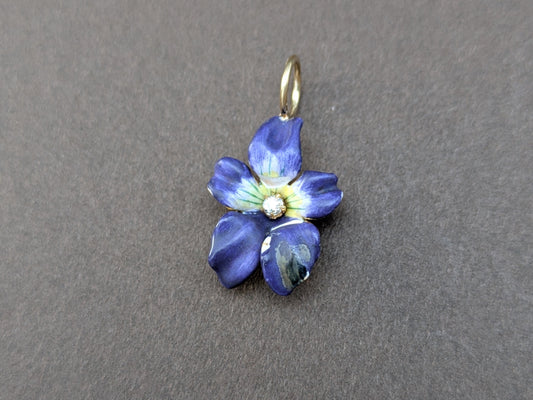 14k Purple Enamel Posy Charm with Diamond