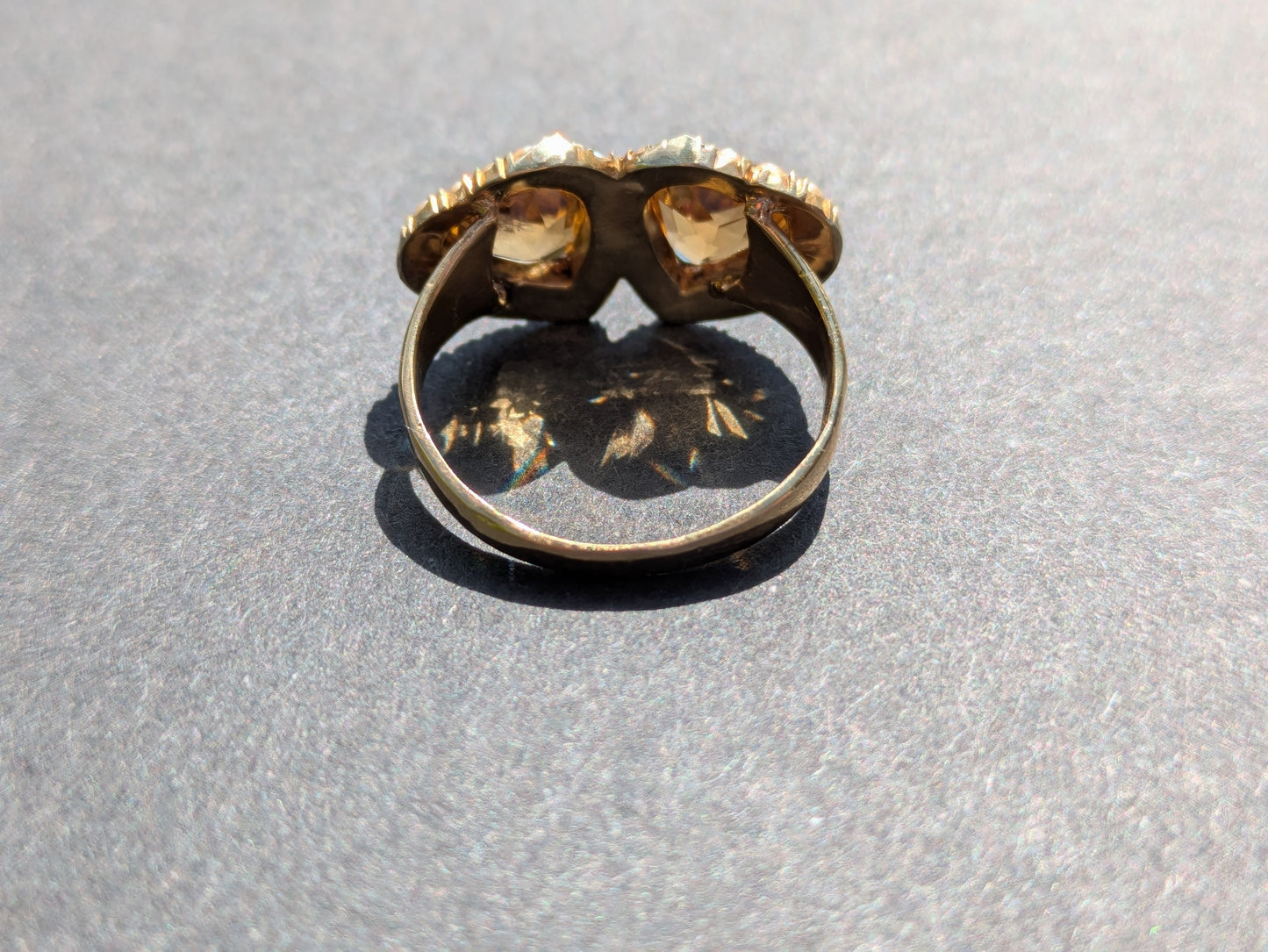 Double Heart Citrine & Seed Pearl Ring