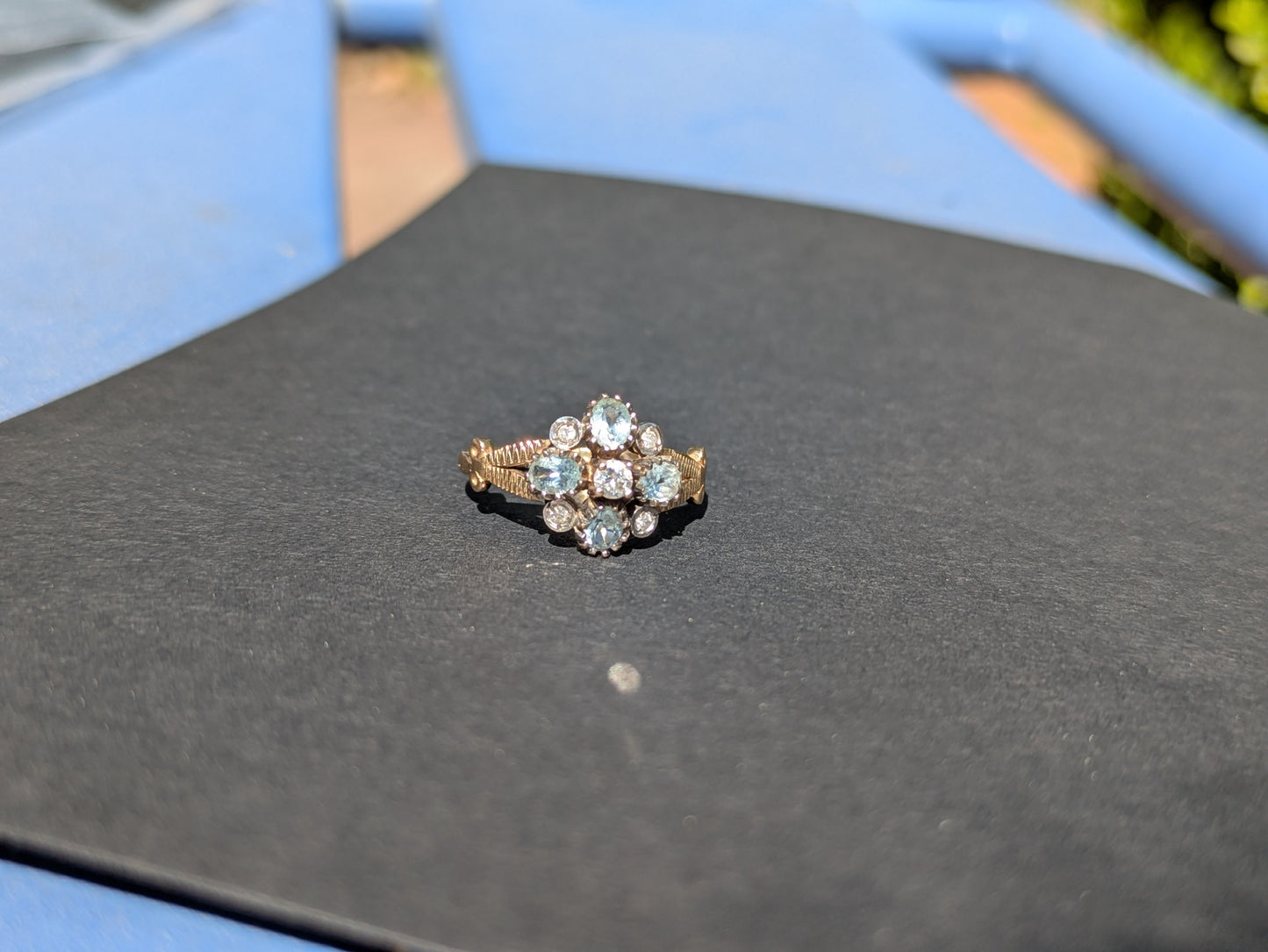 9k Aquamarine & OEC Diamond Ring