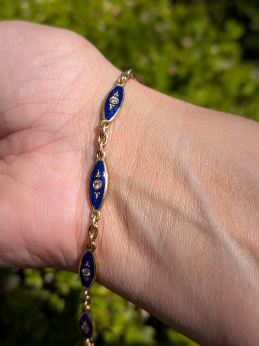 French Blue Enamel & Diamond Bracelet