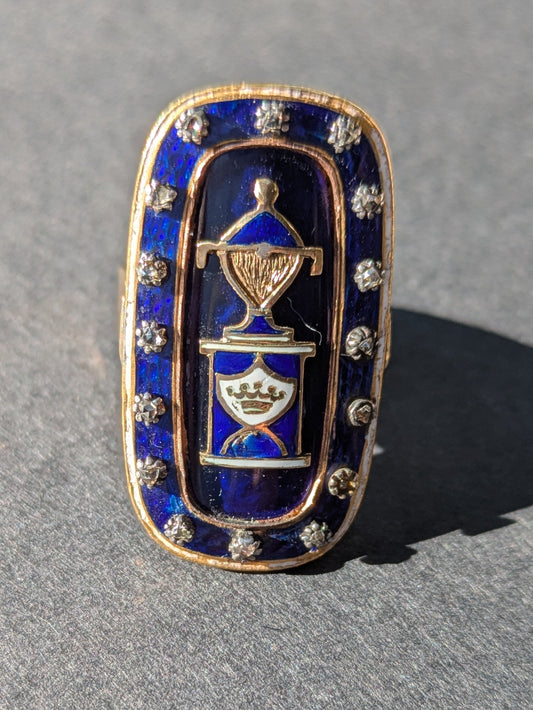 Blue Enamel and Rose Cut Diamond Ring