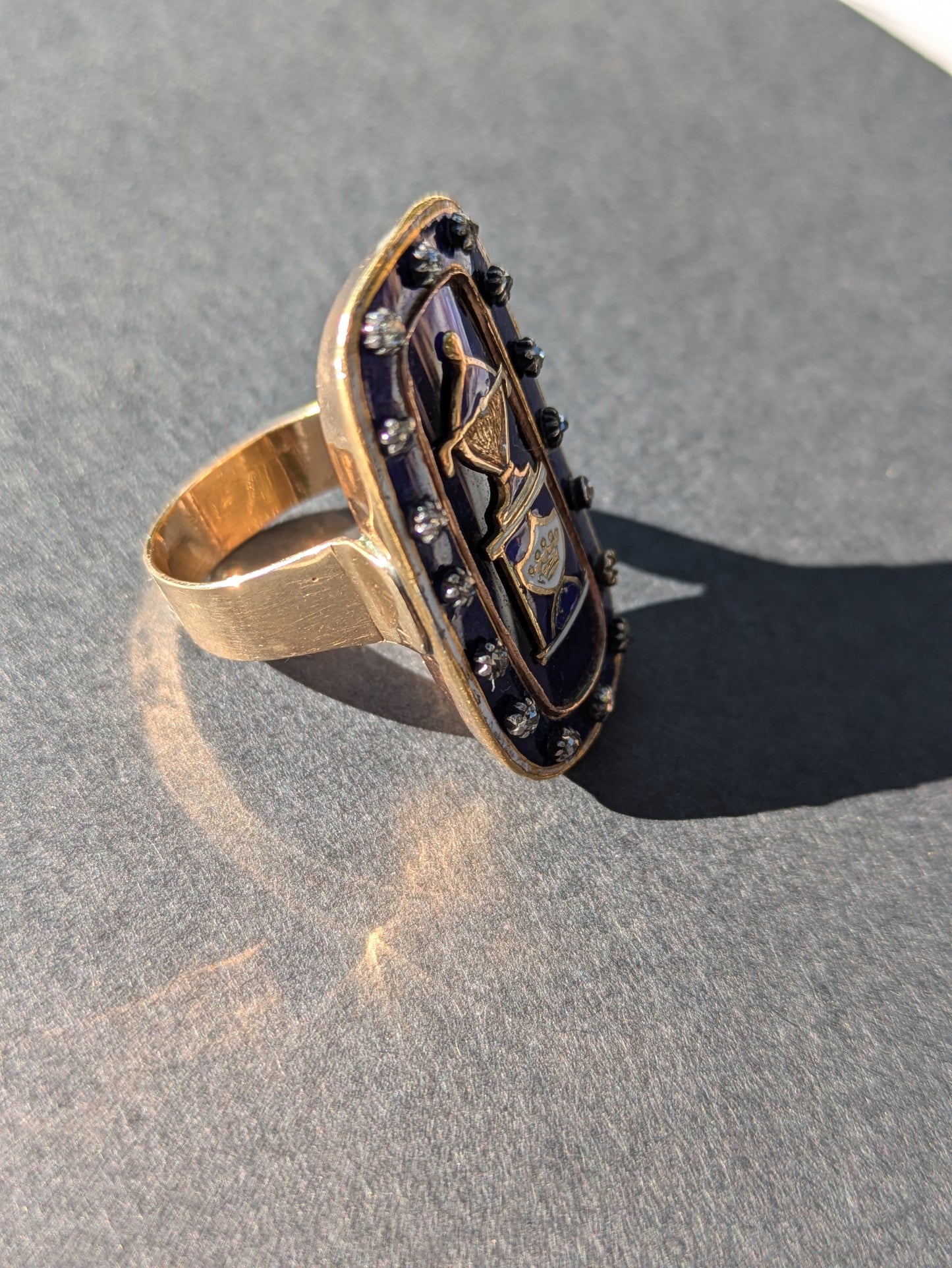Blue Enamel and Rose Cut Diamond Ring