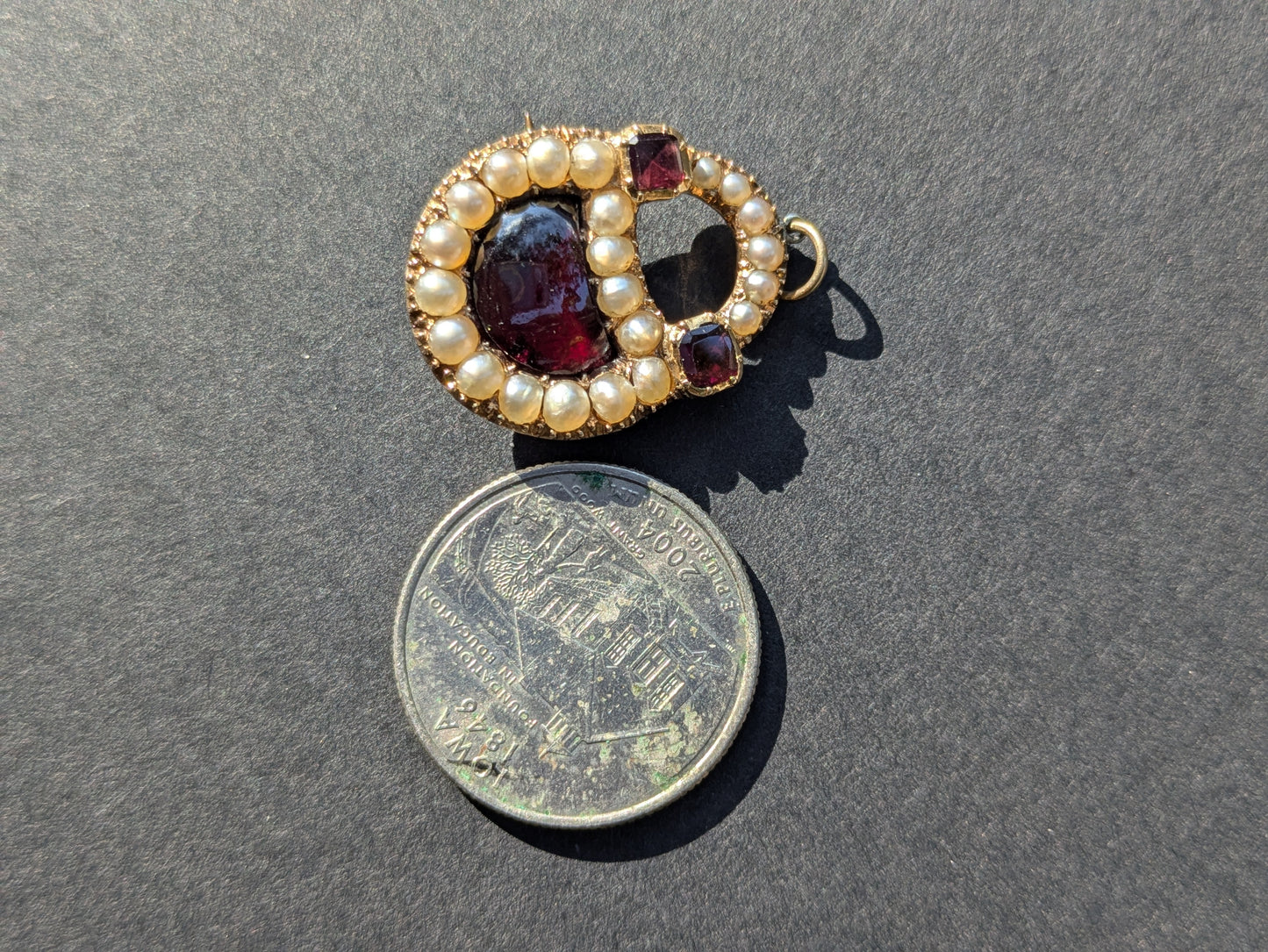 Garnet & Pearl Lock Brooch