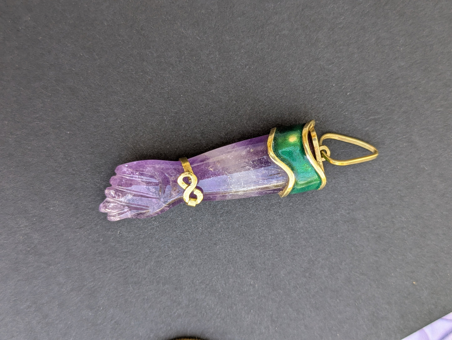 Green Enamel Carved Amethyst Figa