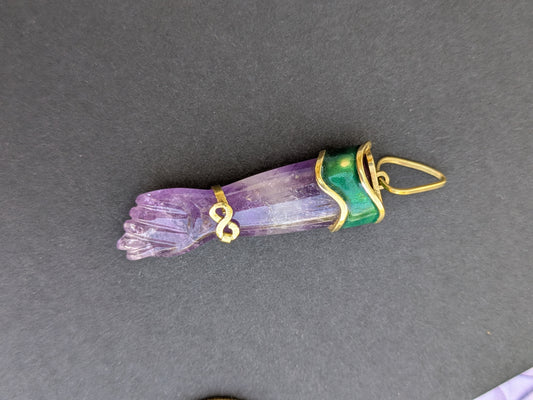 Green Enamel Carved Amethyst Figa