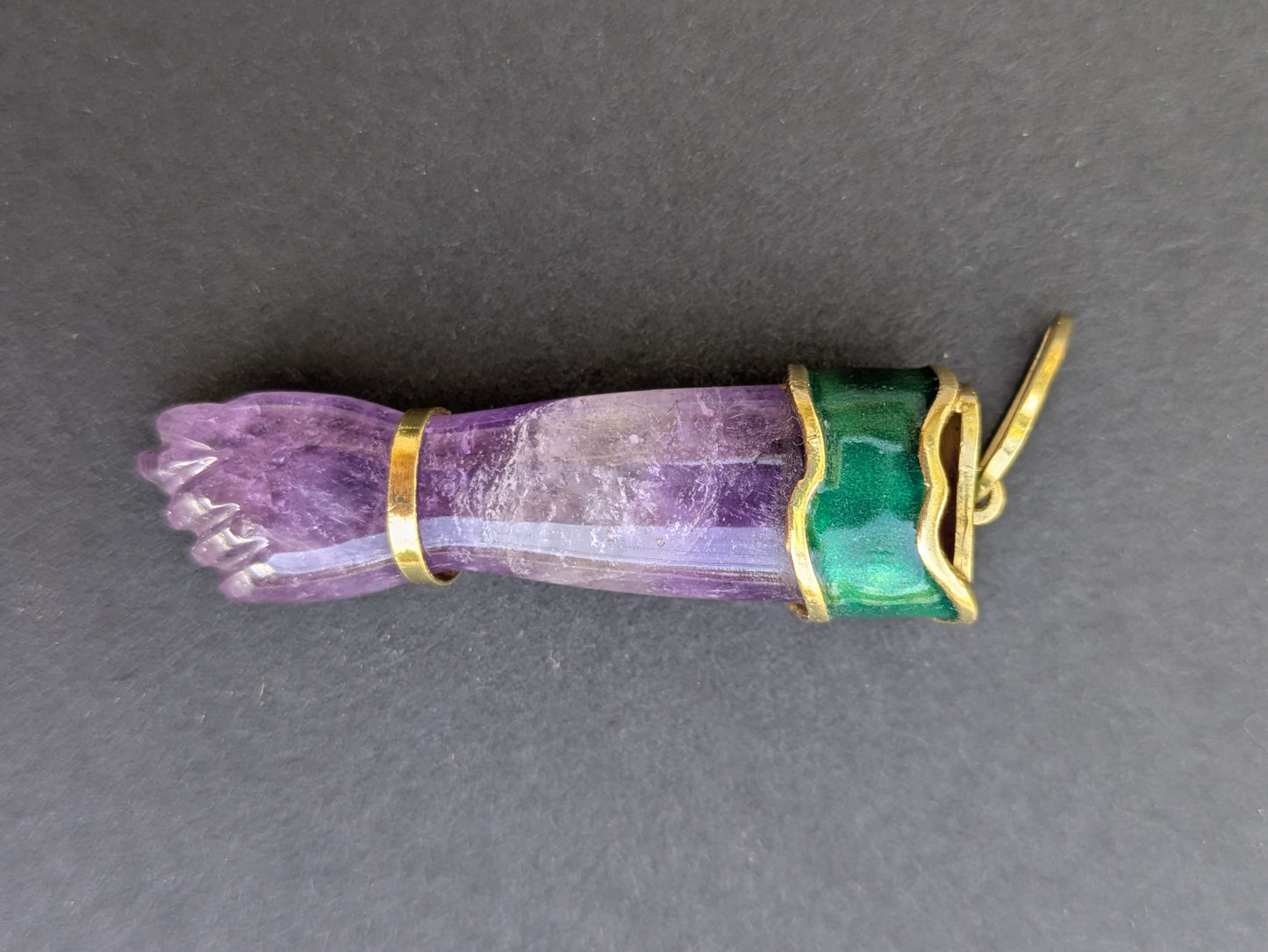 Green Enamel Carved Amethyst Figa