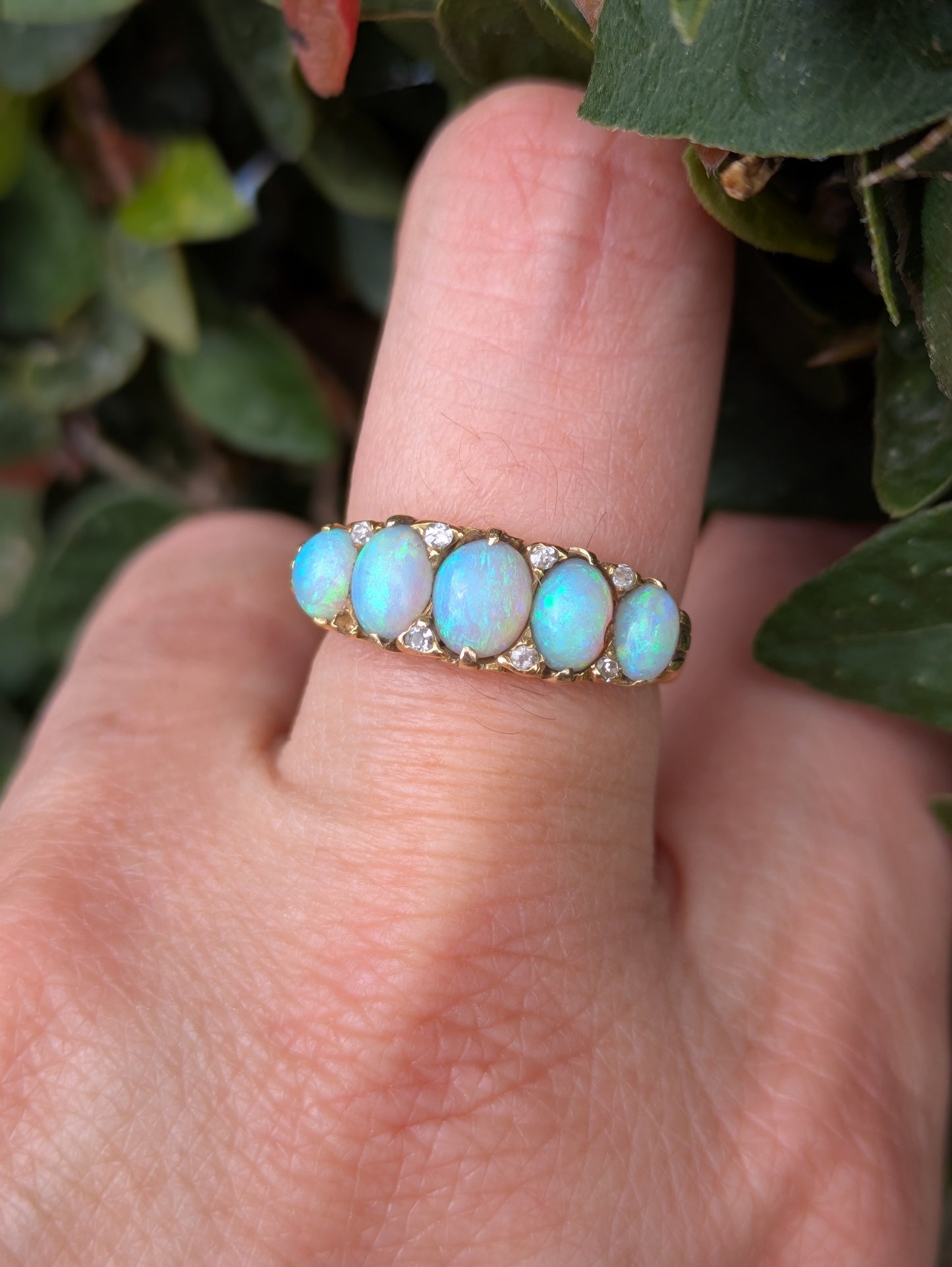 18k 5 Stone & Diamond Opal Ring