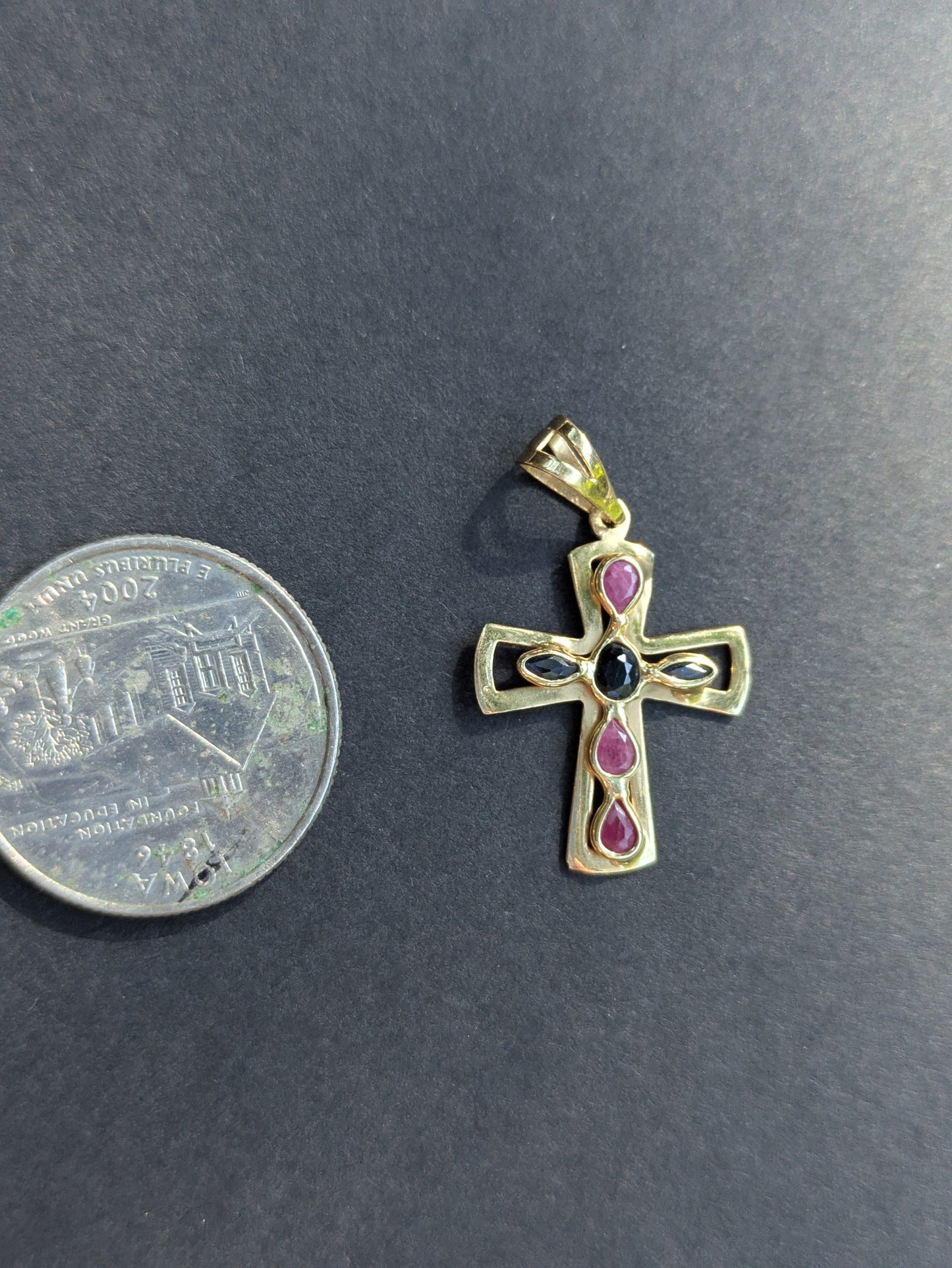 14k Ruby and Sapphire Cross Pendant