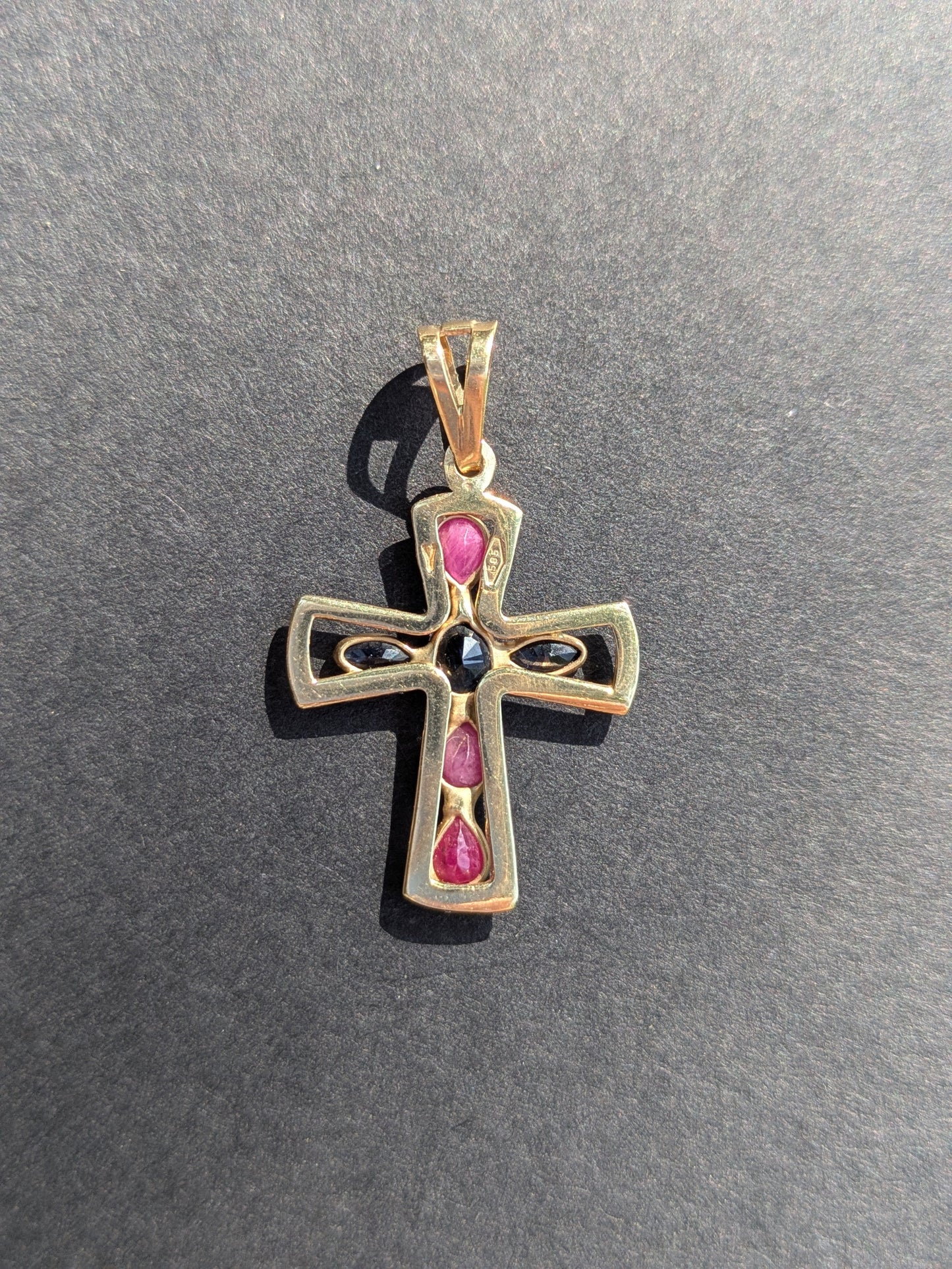 14k Ruby and Sapphire Cross Pendant