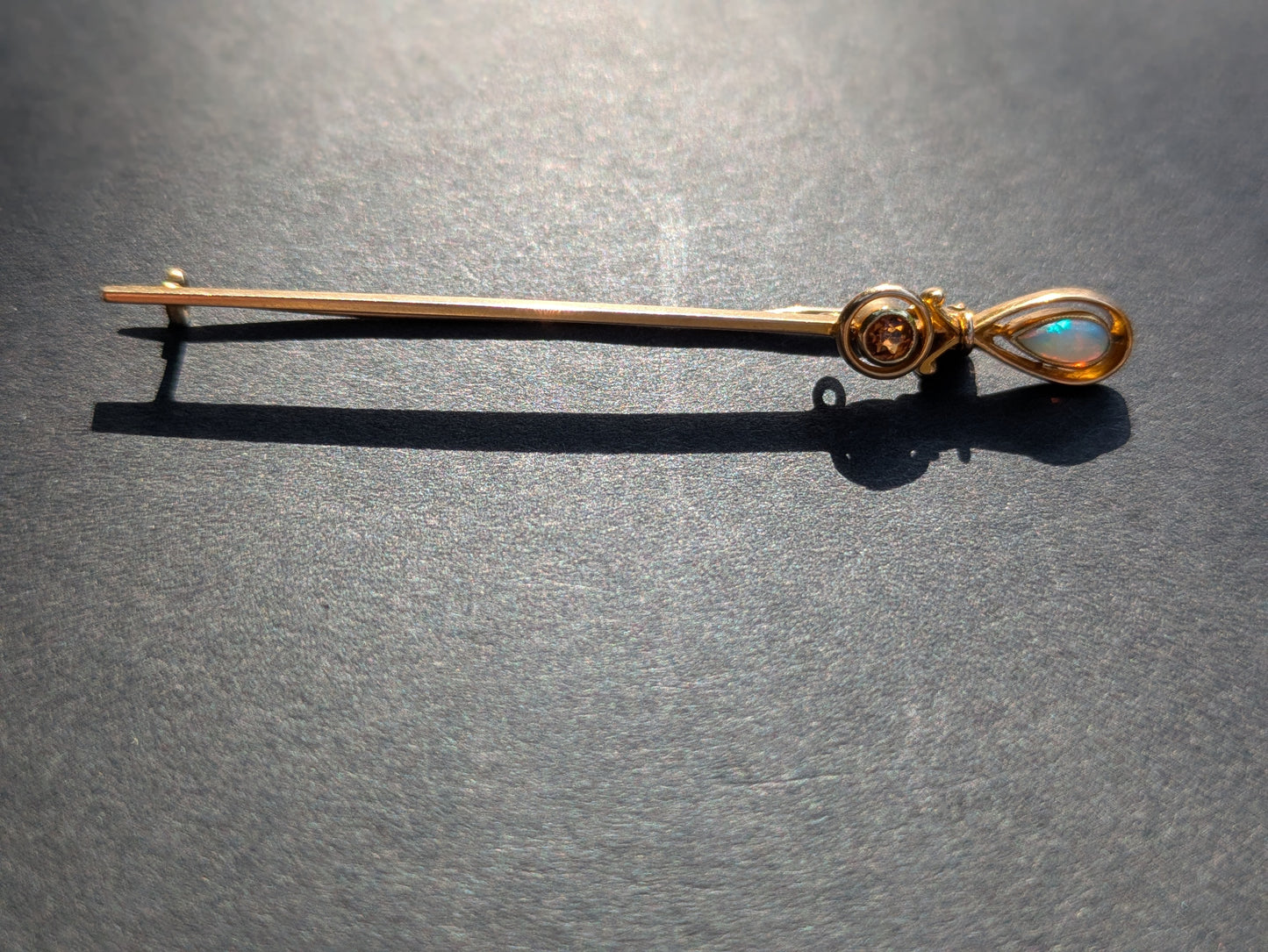 Art Deco Opal and Citrine 9k Bar Pin