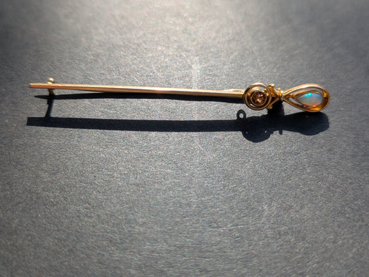 Art Deco Opal and Citrine 9k Bar Pin