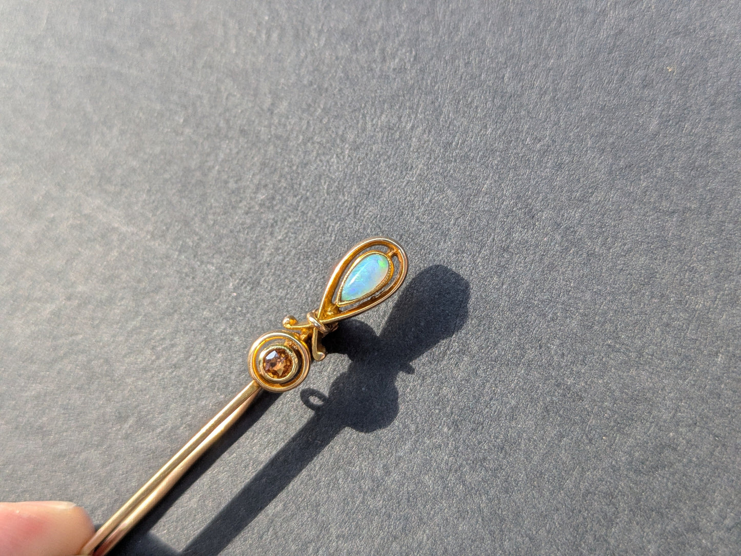 Art Deco Opal and Citrine 9k Bar Pin