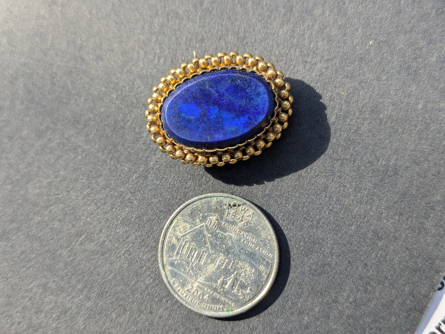14k Lapis Brooch Late 1800's with Bead Work