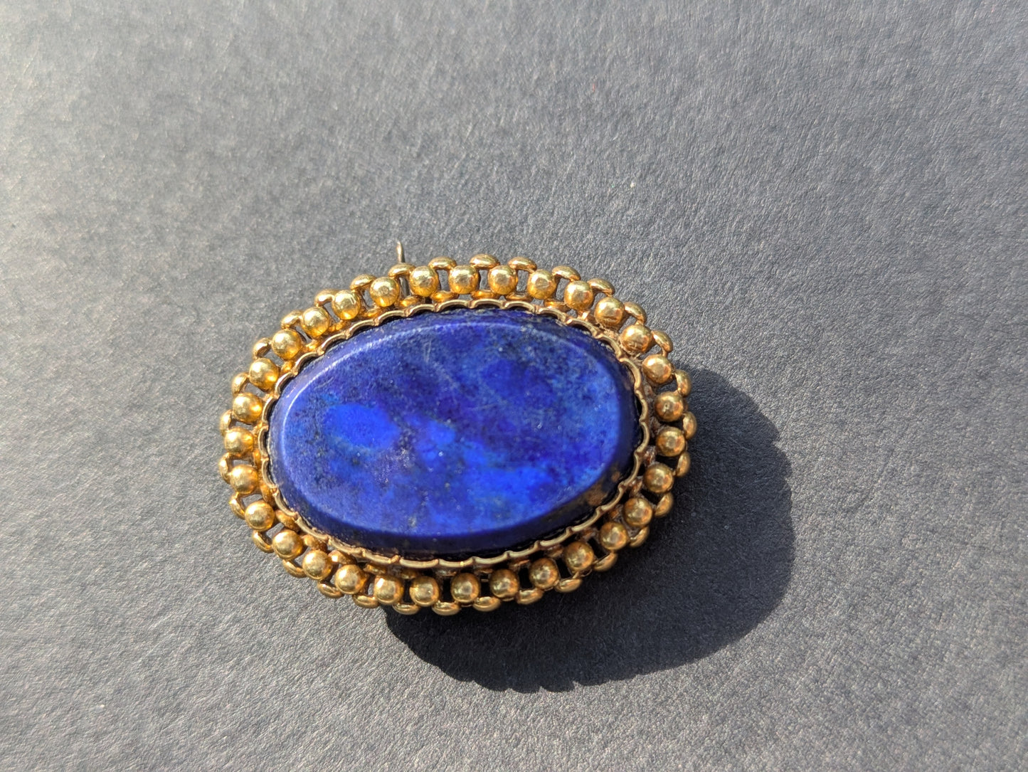 14k Lapis Brooch Late 1800's with Bead Work