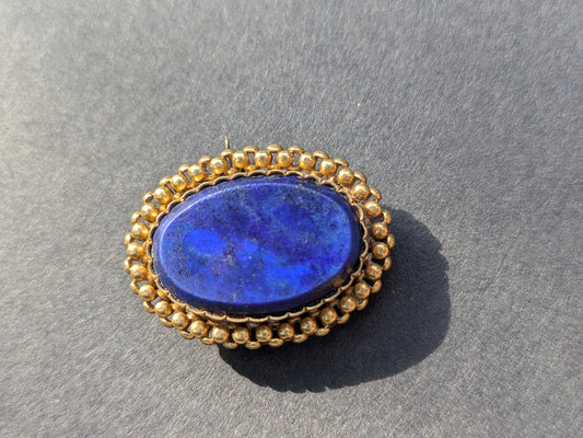 14k Lapis Brooch Late 1800's with Bead Work