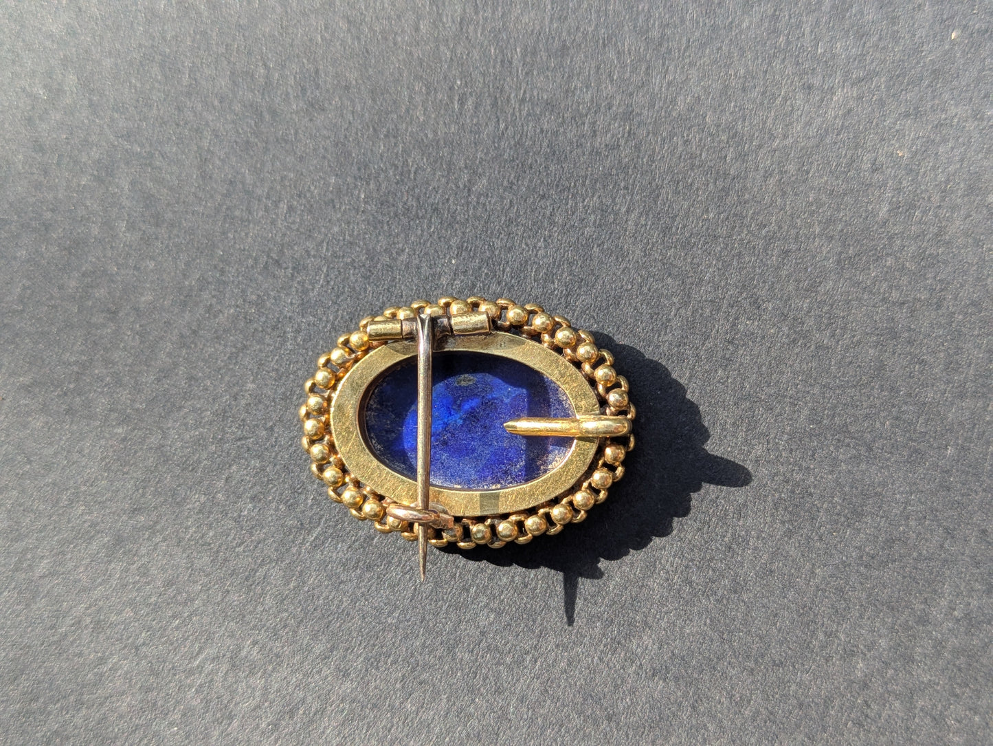 14k Lapis Brooch Late 1800's with Bead Work