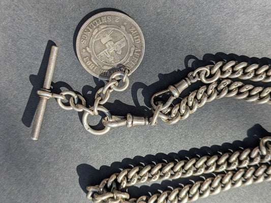 Solid Silver Curb Chain with Double Dog Clip and South African Coin