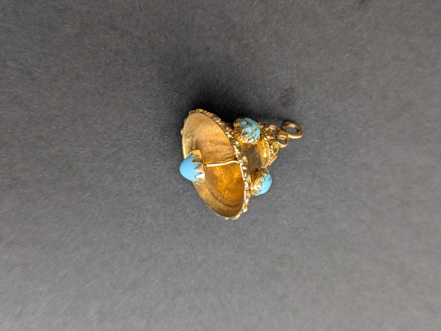 18k Etruscan Revival Bell Pendant with Turquoise