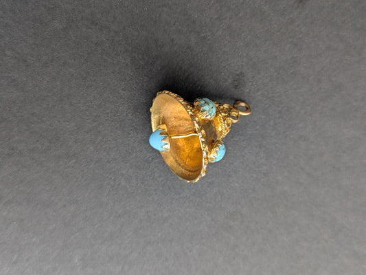 18k Etruscan Revival Bell Pendant with Turquoise