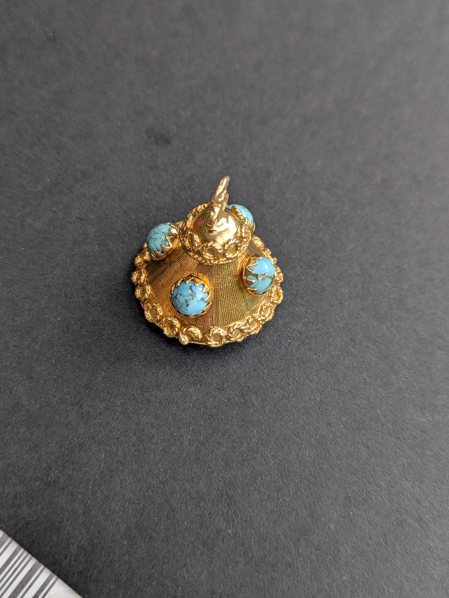 18k Etruscan Revival Bell Pendant with Turquoise